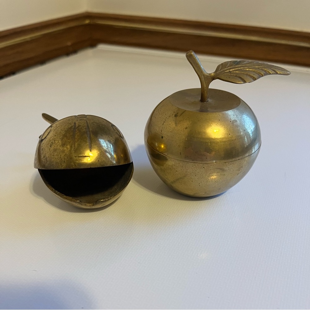 Vintage Brass Whale Ashtray and Apple paperweight